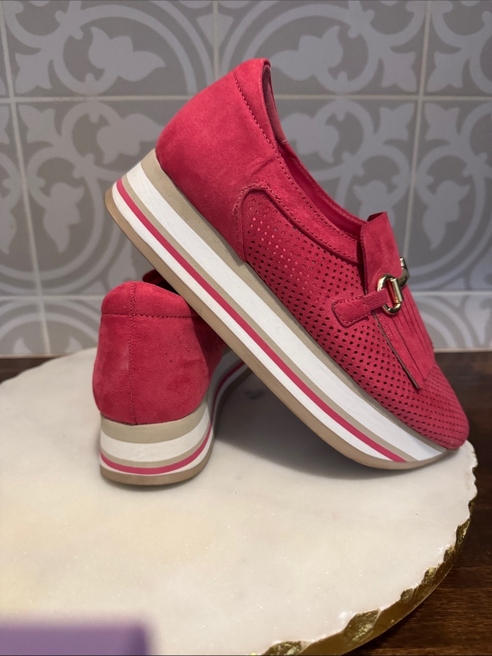 Women's Coral Pink Slip-On Platform Sneakers
